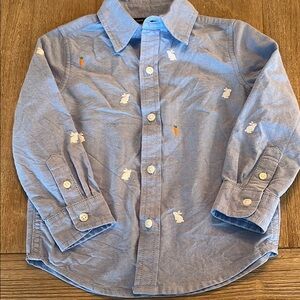 Kids Blue Button-Up Shirt with Bunny and Carrot Embroidery